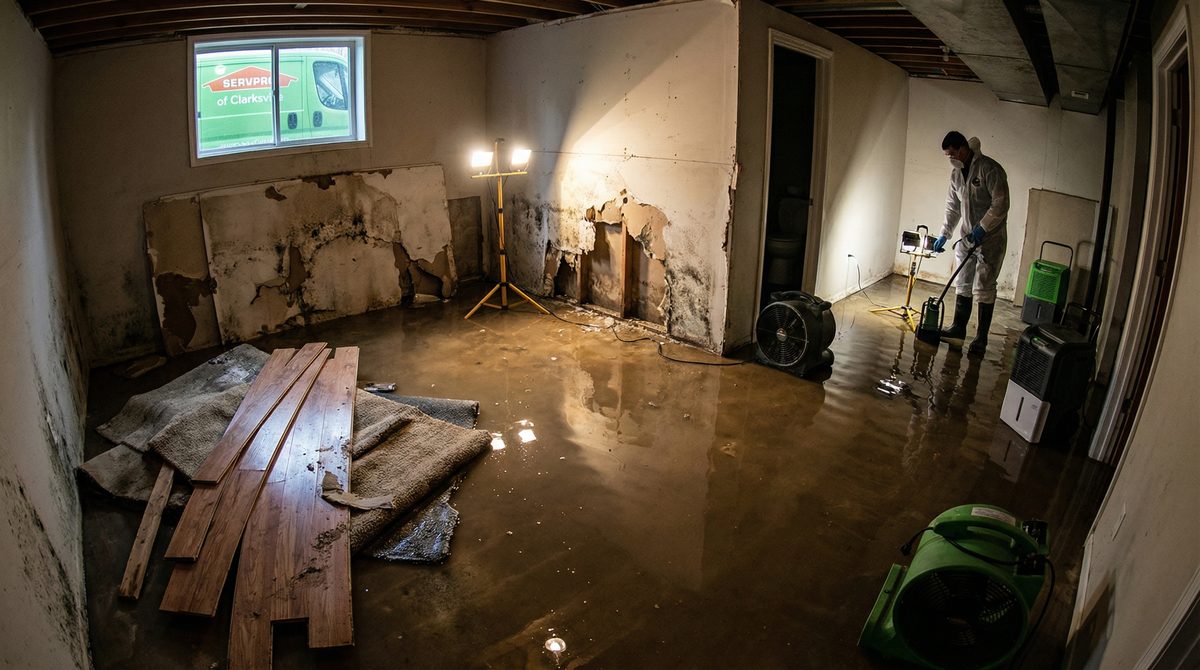 Emergency storm damage requiring tarping and board-up in Clarksville, AR